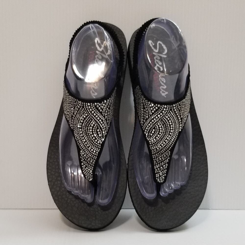 Skechers Women's 32919 Meditation New Moon Yoga Foam Thong Sandals Black Size 10